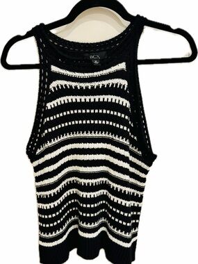 BCX Black & White Striped Crochet Tank